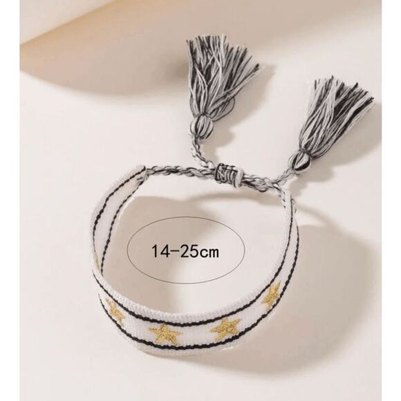 Black and White Star Embroidered Woven Bracelet - Picture 5 of 5